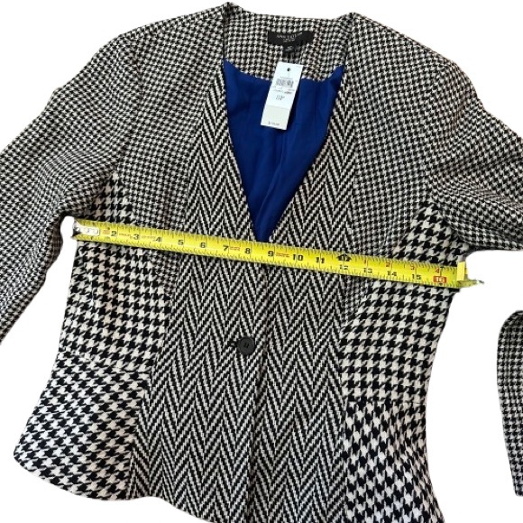 Ann Taylor Jacket Womens Black Wool Blend Blazer Houndstooth Check size 8 Petite - Picture 4 of 11